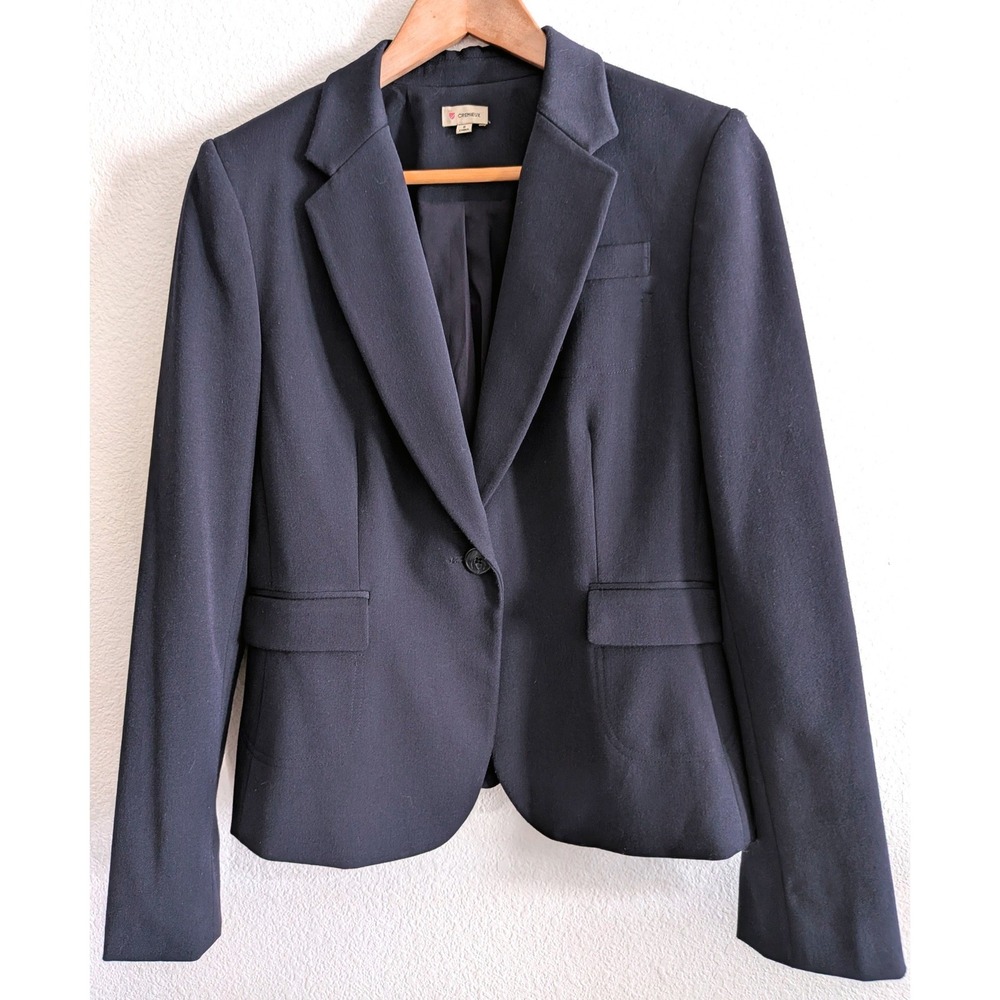 Cremieux Womens Navy Blue Single Button Blazer Jacket Size 8 Stretch Career Work